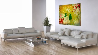 modern parlak iç mekan 3D resimleme