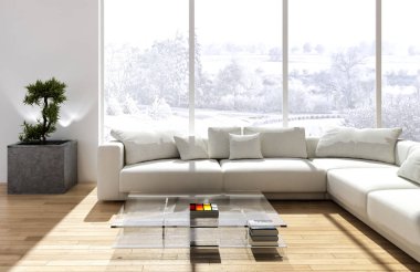 modern parlak iç mekan 3D resimleme