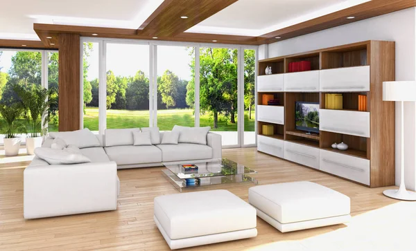 Ilustrasi render 3d interior terang modern — Stok Foto