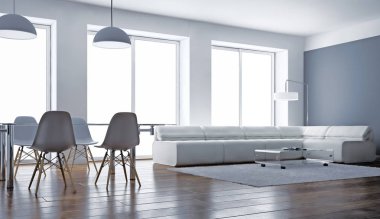 modern parlak iç mekan 3D resimleme