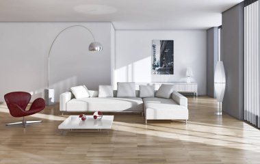 modern parlak iç mekan 3D resimleme