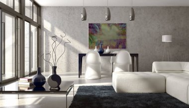 modern parlak iç mekan 3D resimleme