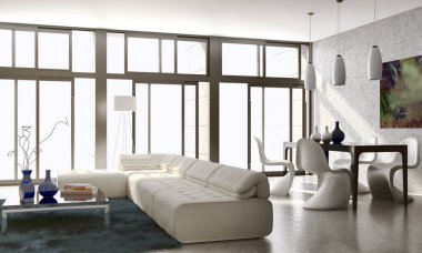 modern parlak iç mekan 3D resimleme