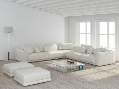 modern parlak iç mekan 3D resimleme