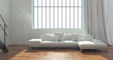 modern parlak iç mekan 3D resimleme