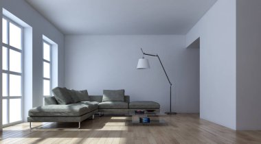 modern parlak iç mekan 3D resimleme