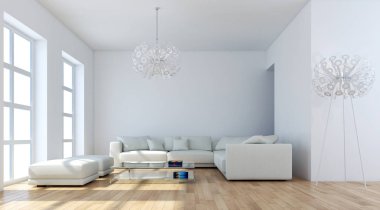 modern parlak iç mekan 3D resimleme