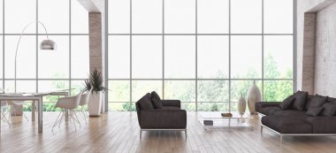 modern parlak iç mekan 3D resimleme