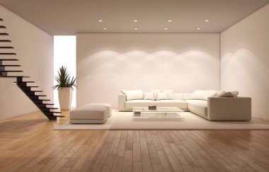 modern parlak iç mekan 3D resimleme