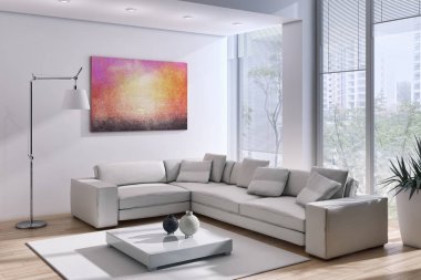 modern parlak iç mekan 3D resimleme