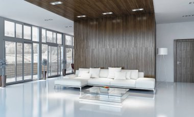 modern parlak iç mekan 3D resimleme