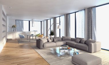 modern parlak iç mekan 3D resimleme