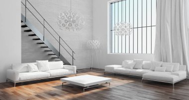 modern parlak iç mekan 3D resimleme