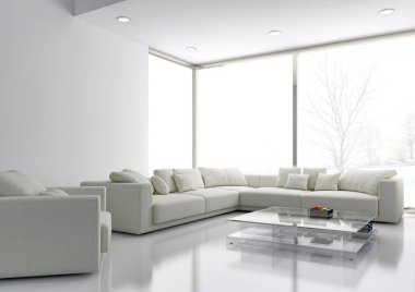 modern parlak iç mekan 3D resimleme
