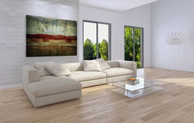 modern parlak iç mekan 3D resimleme