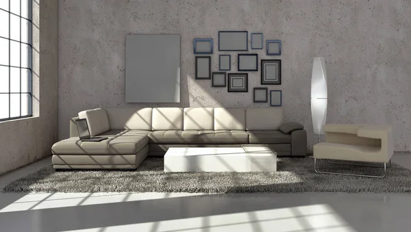 Modern bright interiors 3D rendering illustration — Stock Photo, Image