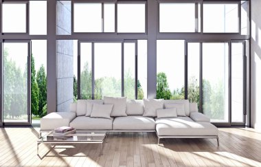 modern parlak iç mekan 3D resimleme