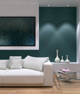 modern parlak iç mekan 3D resimleme