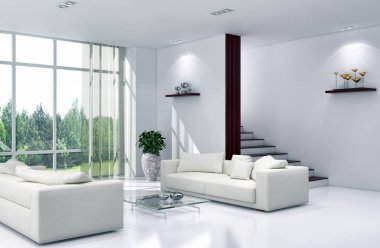 modern parlak iç mekan 3D resimleme