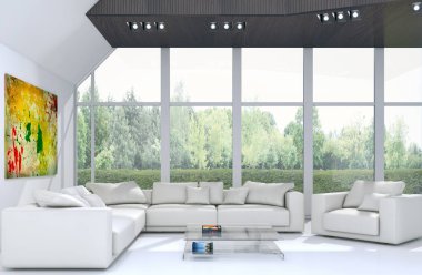 modern parlak iç mekan 3D resimleme