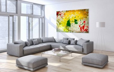 modern parlak iç mekan 3D resimleme