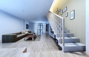 modern parlak iç mekan 3D resimleme