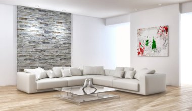 modern parlak iç mekan 3D resimleme