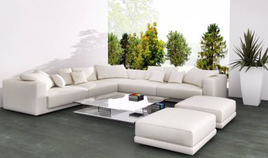 modern parlak iç mekan 3D resimleme