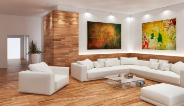 modern parlak iç mekan 3D resimleme