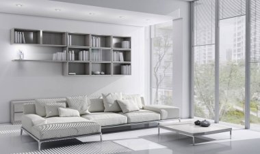 modern parlak iç mekan 3D resimleme