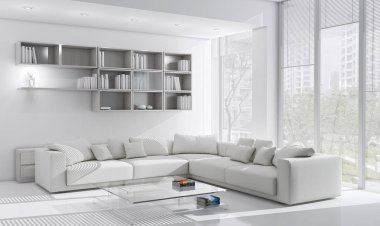 modern parlak iç mekan 3D resimleme