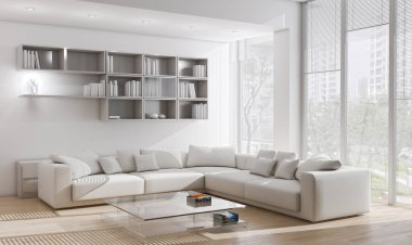 modern parlak iç mekan 3D resimleme