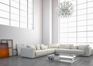 modern parlak iç mekan 3D resimleme