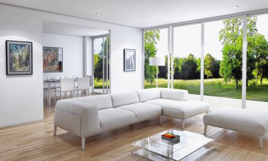 modern parlak iç mekan 3D resimleme