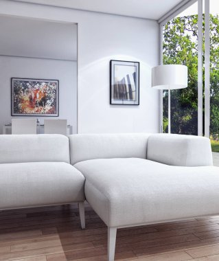 modern parlak iç mekan 3D resimleme