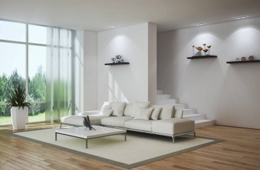 modern parlak iç mekan 3D resimleme