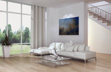 modern parlak iç mekan 3D resimleme