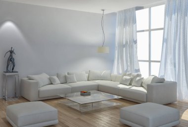 modern parlak iç mekan 3D resimleme