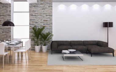 modern parlak iç mekan 3D resimleme