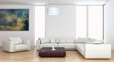 modern parlak iç mekan 3D resimleme