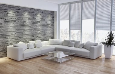 modern parlak iç mekan 3D resimleme