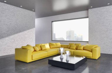 modern parlak iç mekan 3D resimleme