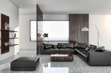 modern parlak iç mekan 3D resimleme