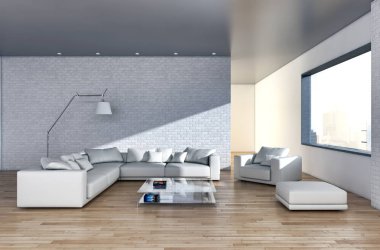 modern parlak iç mekan 3D resimleme