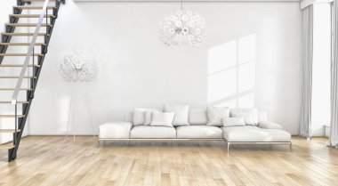 modern parlak iç mekan 3D resimleme