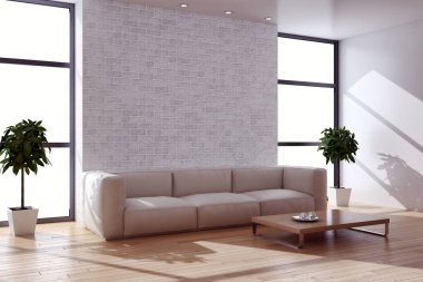 modern parlak iç mekan 3D resimleme