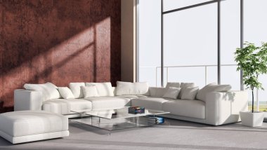 modern parlak iç mekan 3D resimleme