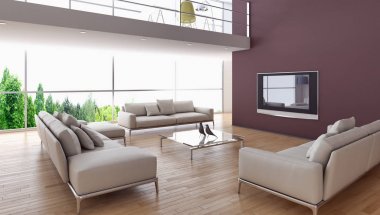 modern parlak iç mekan 3D resimleme