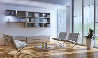 modern parlak iç mekan 3D resimleme