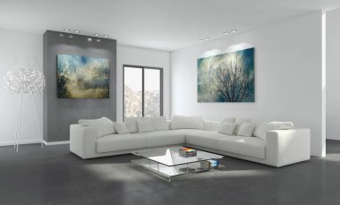 modern parlak iç mekan 3D resimleme